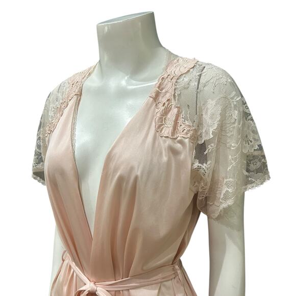 Vintage 1970s Sears Pink Lace Babydoll Robe Short Peignoir Robe / Medium - - Picture 2 of 4